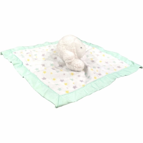 CARTERS Lamb Lovey Security Blanket Rattle Toy Satin Stars Mint Green Yellow 12” - Picture 6 of 15